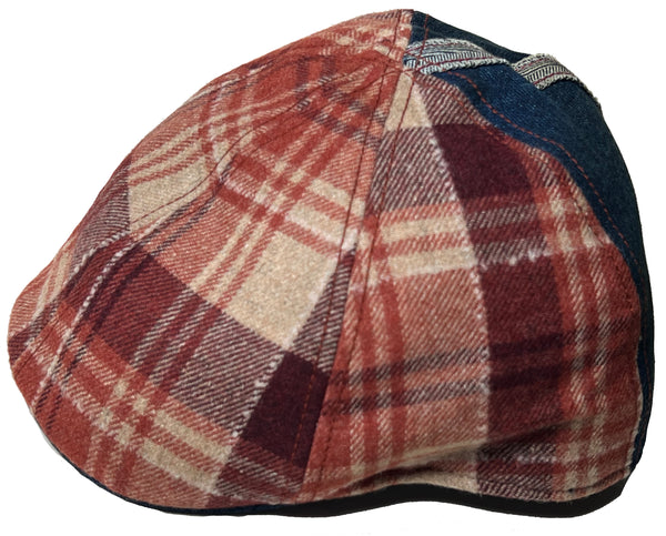 Vintage Christys' Crown Flannel & Denim Scally Cap 6 Panel Pub Hat