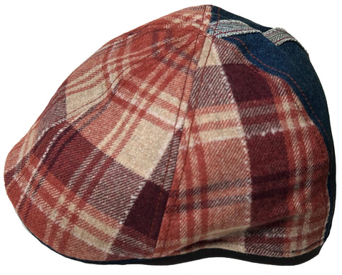Vintage Christys' Crown Flannel & Denim Scally Cap 6 Panel Pub Hat