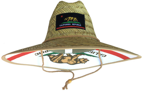 Headchange Wide Brim Straw Lifeguard Hat Black California Republic Flag