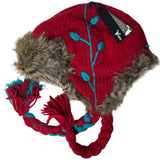Vintage Nobis Ms Eve Knit Beanie Faux Fux Ear Flap Aviator Hat Red