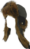 Harricana Recycled Raccoon Fur Wool Herrringbone Trooper Hat Deluxe Aviator