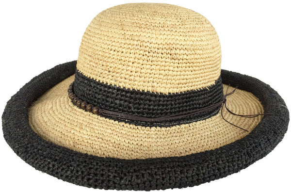 Headchange Womens Rolled Kettle Brim Crochet Raffia Straw Sun Hat –