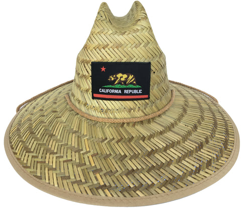 Headchange Wide Brim Straw Lifeguard Hat Black California Republic Flag