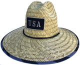 Headchange Big Brim Rush Straw Lifeguard Hat USA Black Flag Underbrim UPF