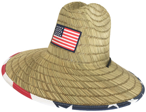 Headchange Wide Brim Straw Lifeguard Hat American Flag