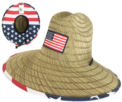 Headchange Wide Brim Straw Lifeguard Hat American Flag